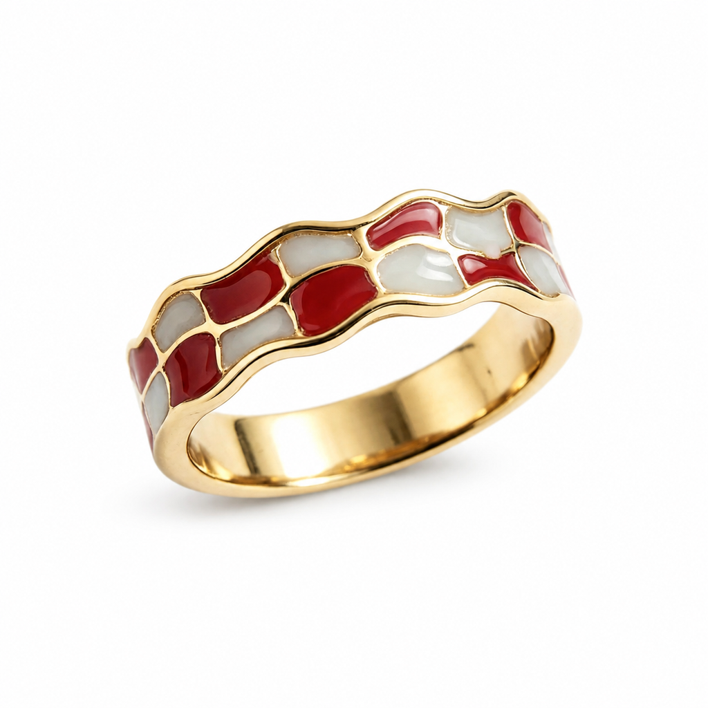 red green enamel ring - crystal ring - crystal fashion jewelry