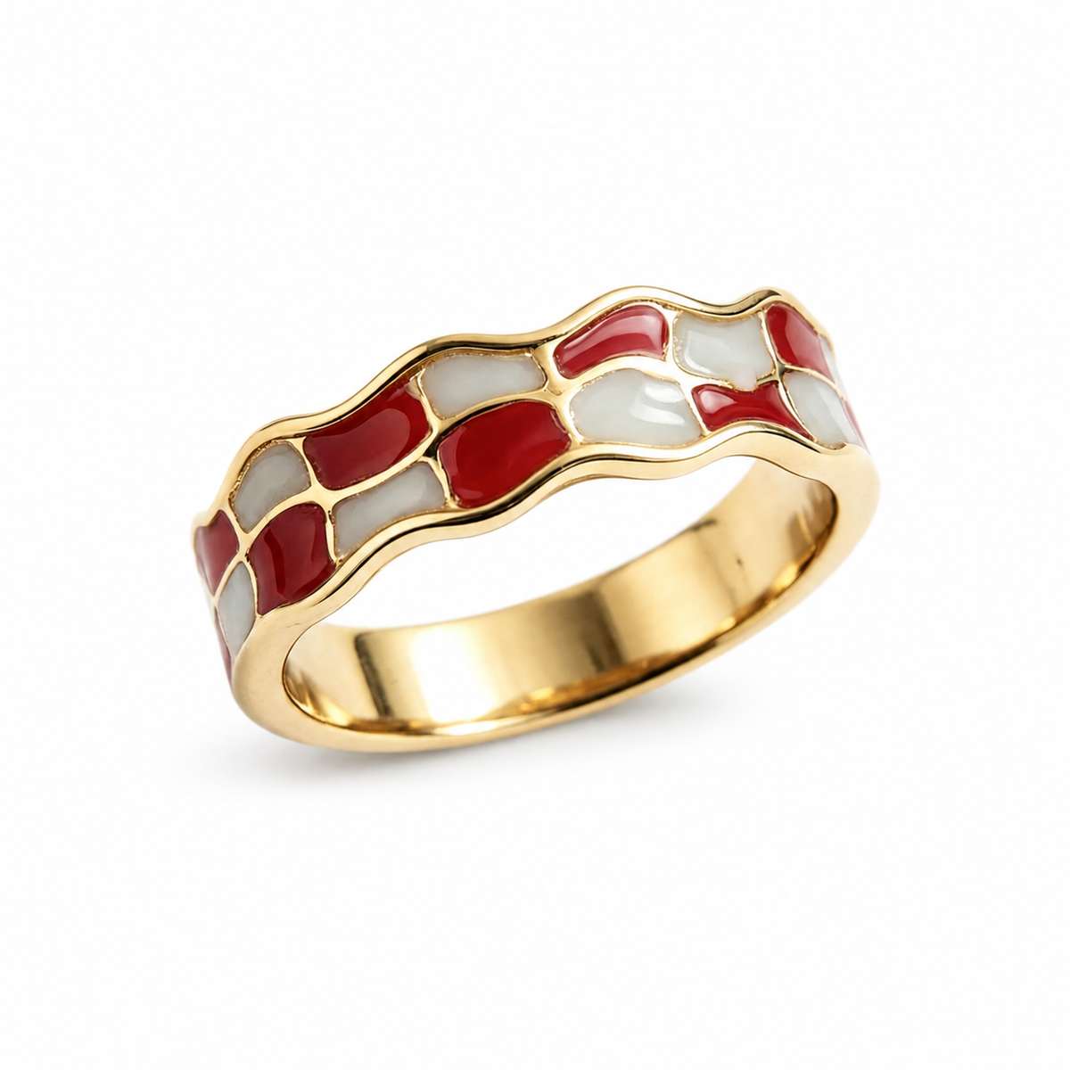 red green enamel ring - crystal ring - crystal fashion jewelry