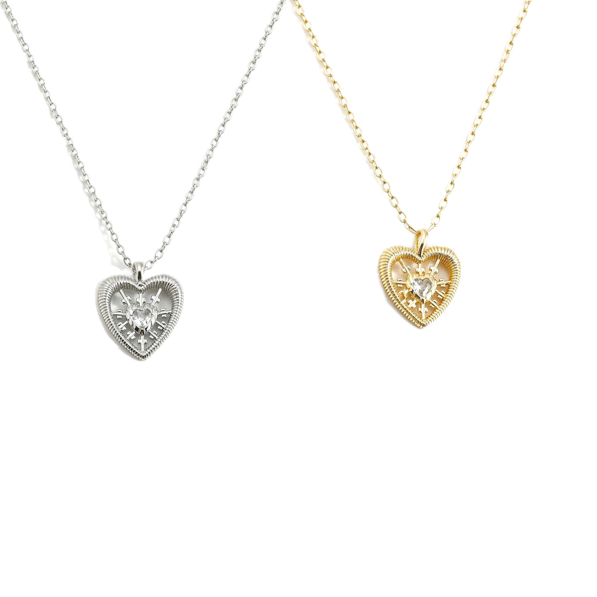 hollow heart necklace - crystal necklace - gemstone fashion jewelry