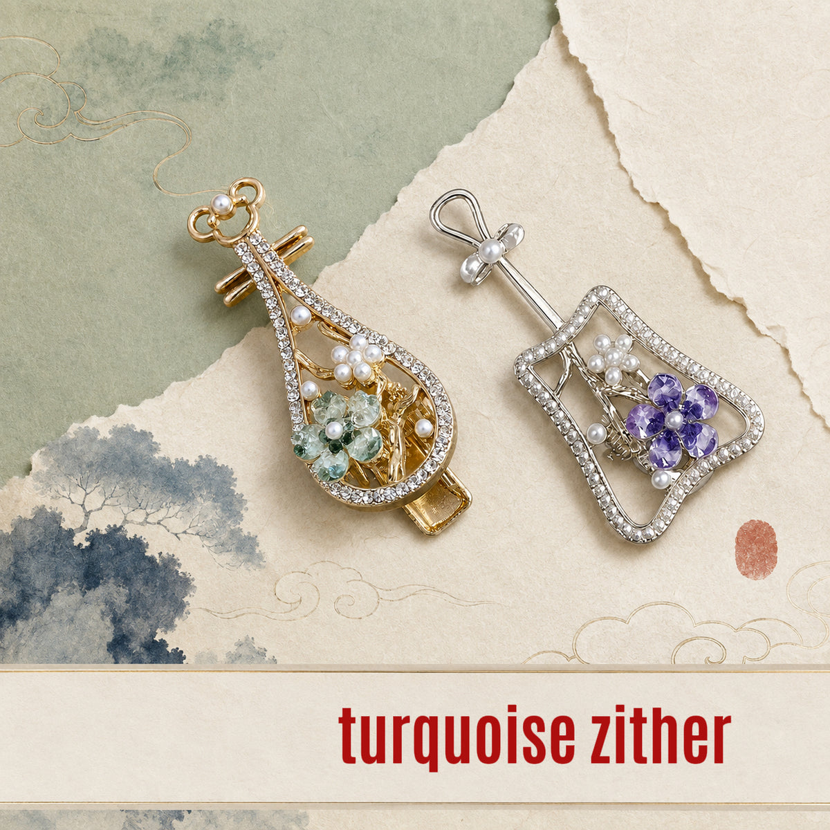 turquoise zither hair clip