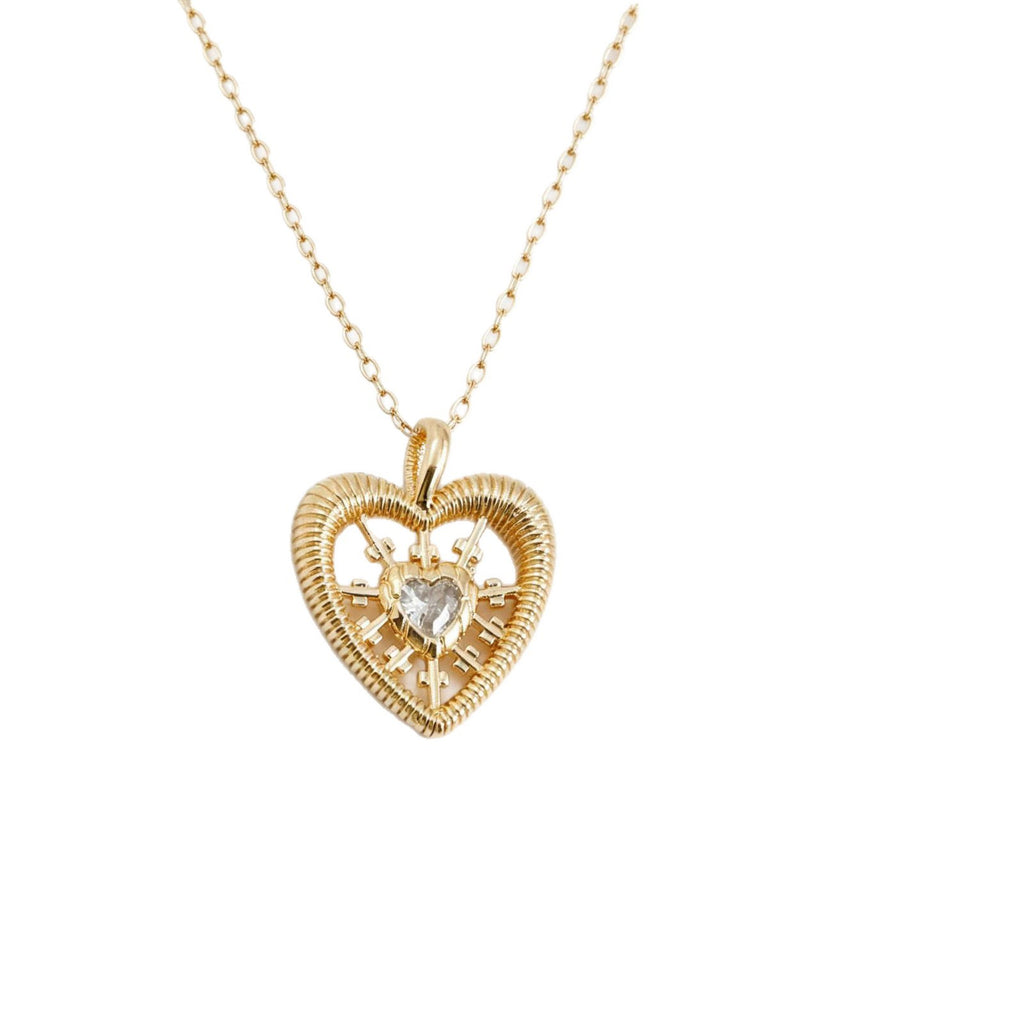 hollow heart necklace - crystal necklace - gemstone fashion jewelry - view 2